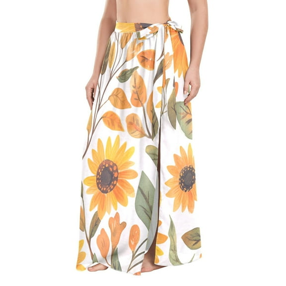 FORMRS Womens Beach Sarong Semi-Sheer Bikini Wrap Skirt Swimsuit Cover-ups, Watercolor Sunflowers