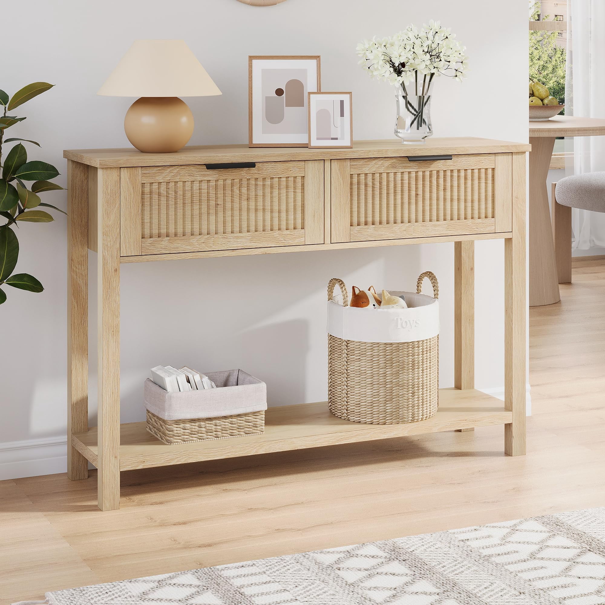 Accreate Fluted Entryway Table with 2 Drawers, Console Table for Entryway, Wooden Sofa Table for Living Room, Foyer