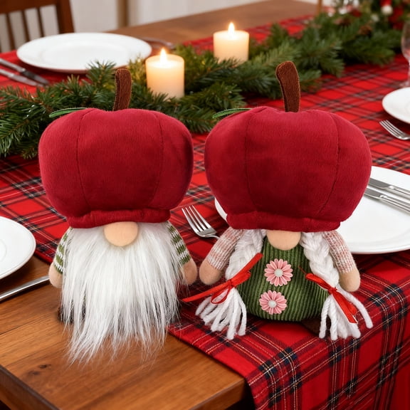 tasrioml Red Fruit Gnome Plush Ornaments Christmas Soft Swedish Tomte Doll Holiday Faceless Elf Figure for Farmhouse Kitchen Tiered Tray Decor