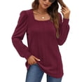 thumbnail image 2 of Tunic Shirts for Women Loose Fit Long Sleeve Shirts Square Neck Shirts Wine Red L, 2 of 8