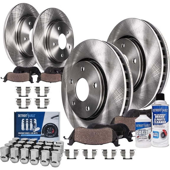 Detroit Axle - Brake Kit for 2011-2020 Dodge Durango, 2011-2019 Jeep Grand Cherokee, Front & Rear Disc Brake Rotors Ceramic Brake Pads Wheel Lug Nuts 2012 2013 2014 2015 2016 2017 Replacement