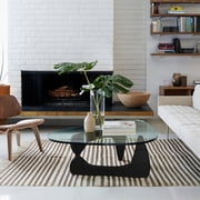 Raffle Pinker Triangle Glass Coffee Table End Table with Solid Black Base Tempered Glass Coffee Table for Living Room