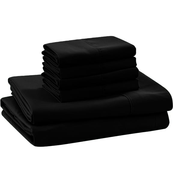 ABORN 600-TC 100% Egyptian Cotton Bedsheet |6-PC - Short Queen, Black| 24" Deep Pocket
