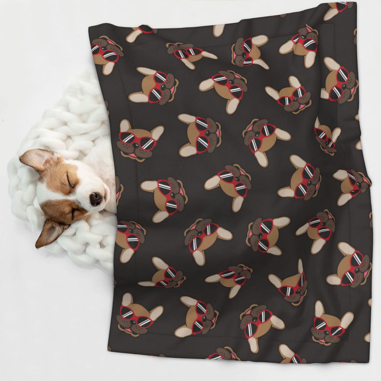 Naloa Bulldog with Sunglasses Dog Blanket, 3 Sizes Cat Blanket for Indoor Cats Large Medium Small Dog Gifts-Small