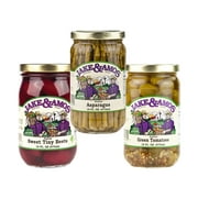 Jake & Amos Pickled Vegetables Variety Pack 16 oz. Asparagus Spears, Green Tomatoes, Sweet Tiny Beets (1 Jar of Each)