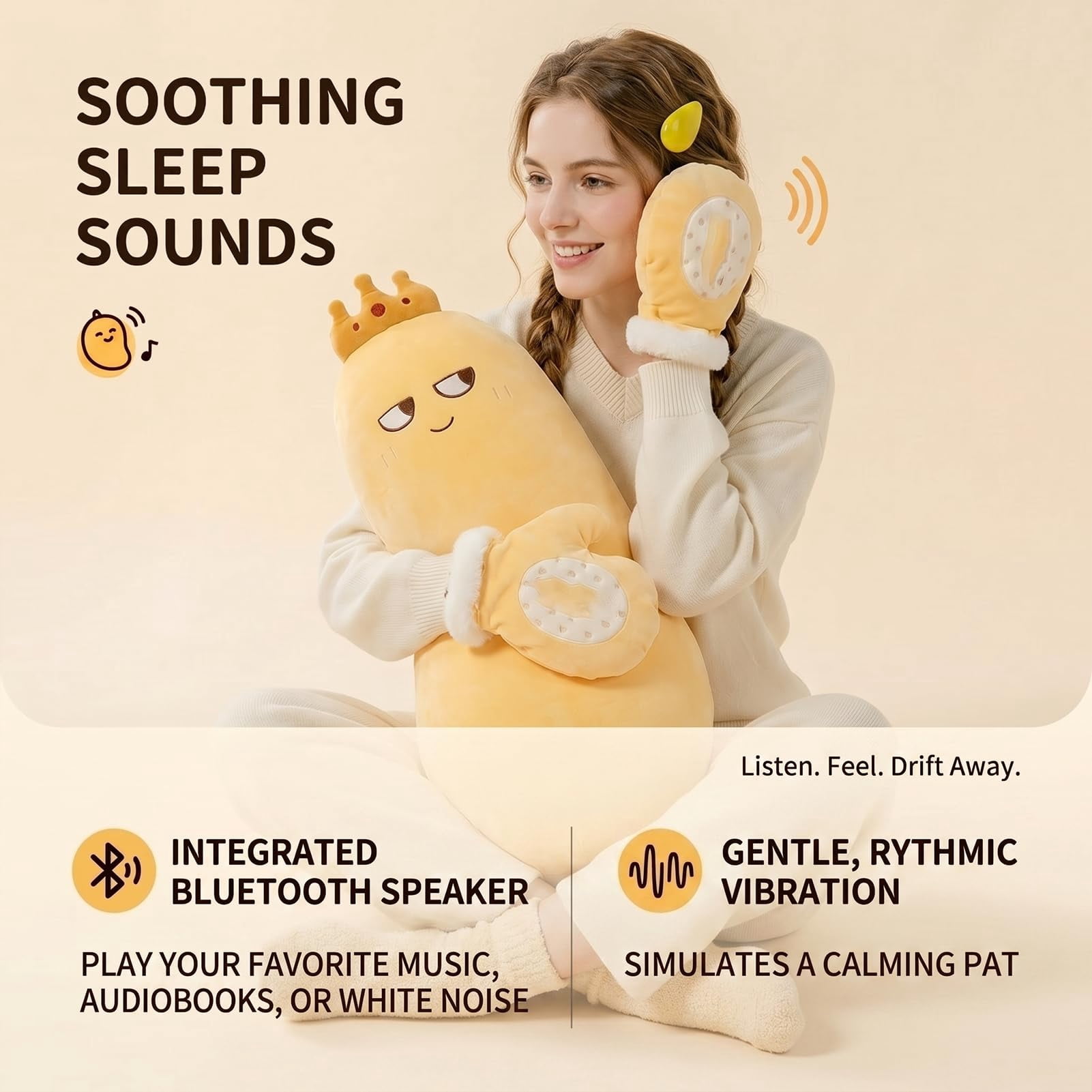 Okya Hugging Pillow for Adults, Heated Patting Okya Plush Long Pillow with Bluetooth Recording for Nighttime Rest