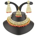 thumbnail image 4 of Efulgenz Indian Kundan Jewelry Set Traditional Faux Pearl Kundan Crystal Maroon Beaded Choker Necklace Chandelier Earrings with Maangtikka Heavy Bridal Jewelry Set for Women, 4 of 8