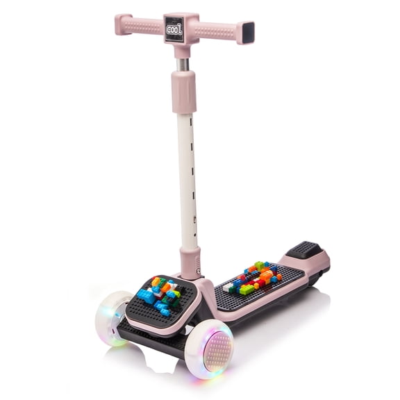 Kids 3 Wheel Scooter for Toddlers, Foldable Kick Scooter with Building Blocks, PU Flashing Wheels, 5 Height Adjustable, One-Click Foot Brake, Gift for Boys Girls Age 3-8