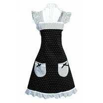 Hyzrz Princess Frill Lace Polka Dot Kitchen Cooking Aprons for Women with Pockets Cross Back