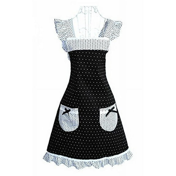Hyzrz Princess Frill Lace Polka Dot Kitchen Cooking Aprons for Women with Pockets Cross Back