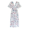 thumbnail image 3 of Pntutb Women Dress Short Sleeve V-Neck Flowers Print Beach Leisure Long Dress, 3 of 5