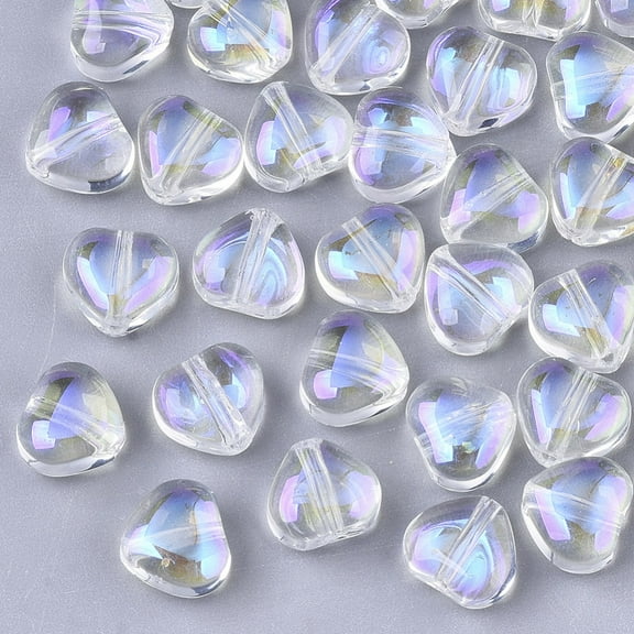 50pcs Transparent Glass Beads AB color Heart Clear AB 6x6x4mm Hole: 0.9mm