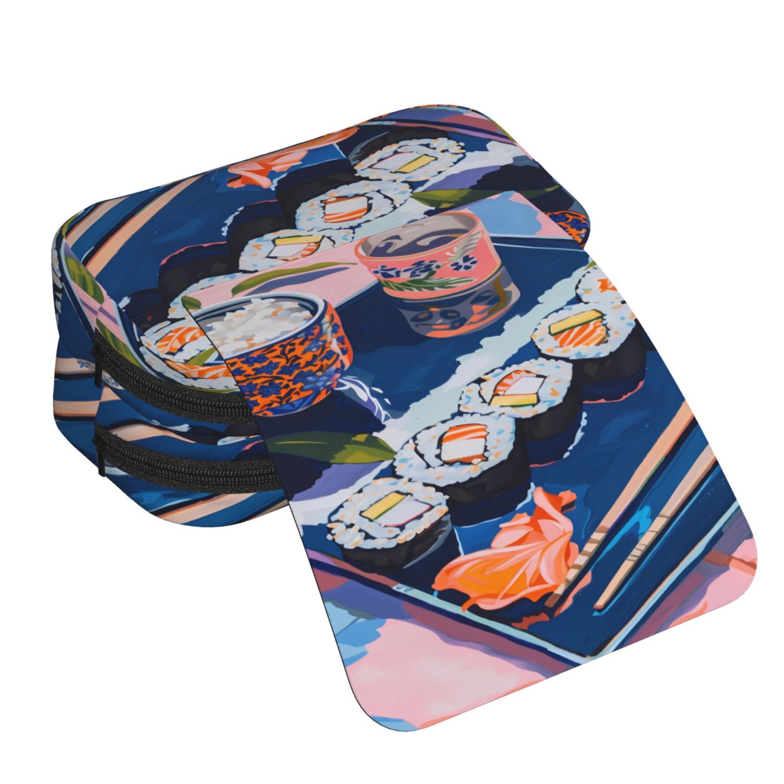 Rateoe Colorful Sushi Food Art Pattern Double Clamshell Pen Case, Storage Organizer with Two Zipper Compartments– Holds Up to 50 Pencils & Pens