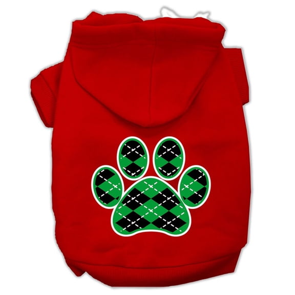 Pet Dog Cat Hoodie Screen Printed, "Green Argyle Paw"