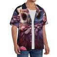 thumbnail image 2 of Balery Cute Flower Owl Camisa Casual de Manga Corta con Botones para Hombre, Texturizada, Estilo Cubano, para Playa, Verano-XX-Large, 2 of 5