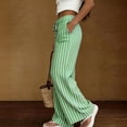 thumbnail image 3 of Textilo Womens Wide Leg Striped Palazzo Pants Drawstring Elastic Waist Pants with Pockets Palazzo Trousers Lightweight Comfy Lounge Summer Beach Boho Clothing,Green M, 3 of 5