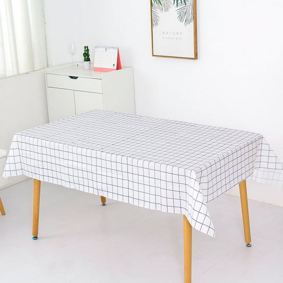 GIXUSIL Vinyl Oilcloth Tablecloth Oblong Spillpro of Waterproof Wipeable Thick Plastic Plastic Oblong Tablecloths for Dining Table Tablecloths - White