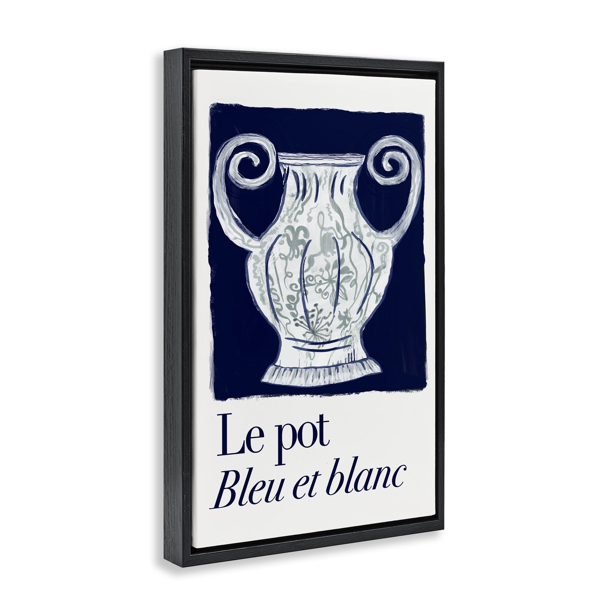 Stupell Industries Le Pot Ornate Vase History & Language Painting Black Floater Framed Canvas Art Print Wall Art, 17 x 25