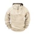 thumbnail image 2 of Cargo Tactical Hoodies for Men Quarter Zip Pullover Workout Sweatshirt Outdoor Sports Casual Khaki M, 2 of 4