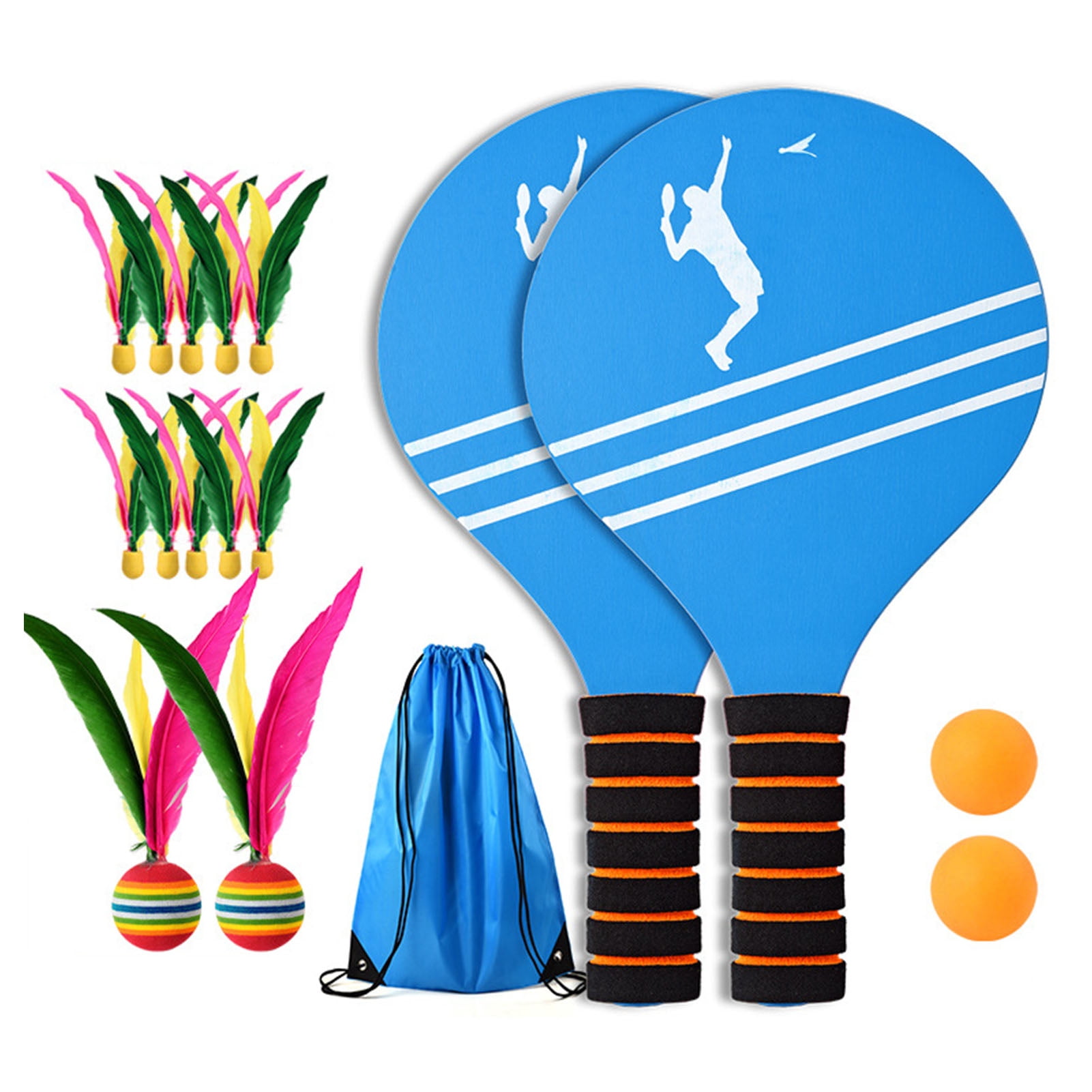 Sioweci Beach Badminton Racket Set Premium Wood Racket Ball Game Outdoor Sports Toys for Kids Adults Family Fun Beach Yard Party Supplies 1 Set