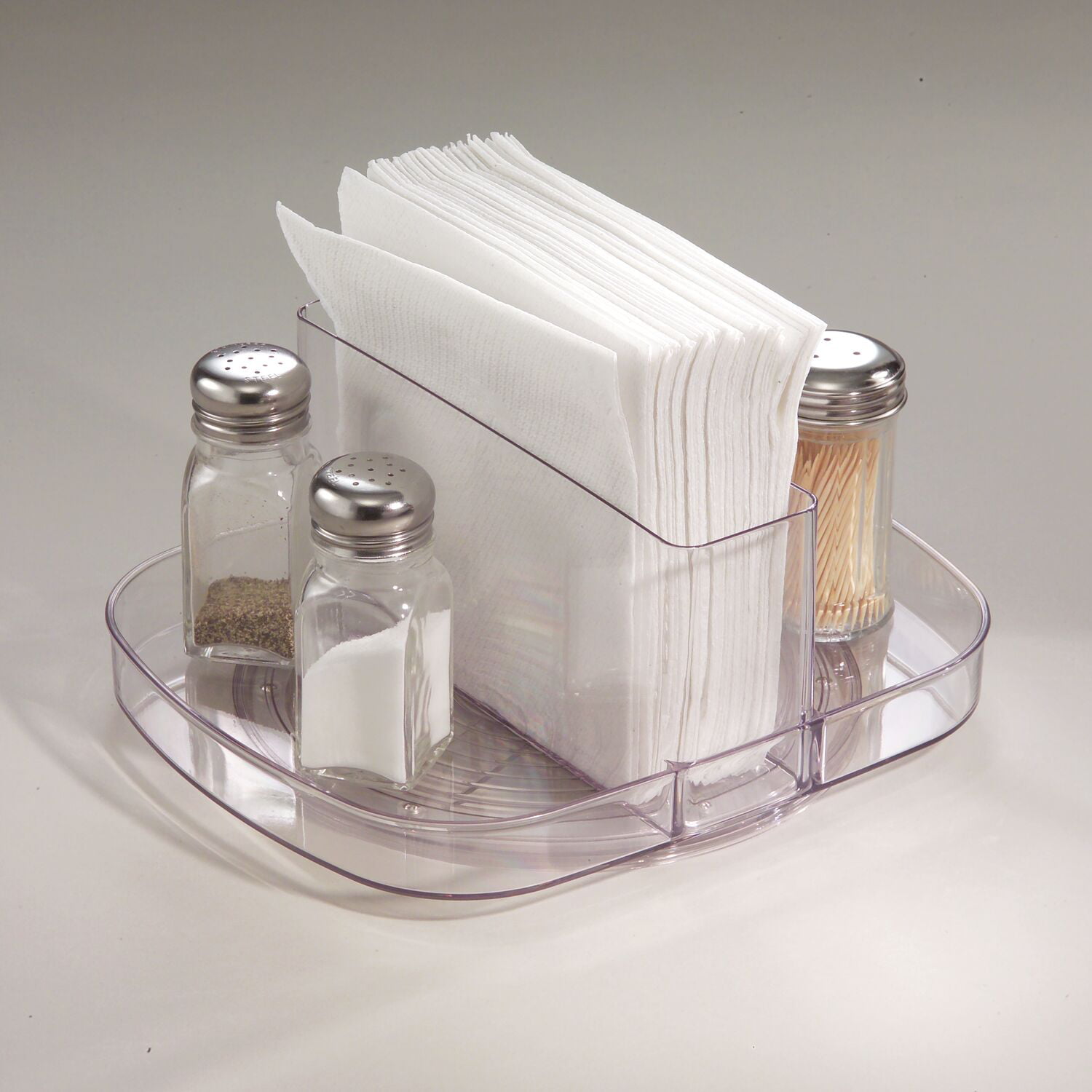 Clear iDesign Linus Plastic Lazy Susan Napkin and Condiments Turntable Holder for Kitchen Countertops and Dining Tables 