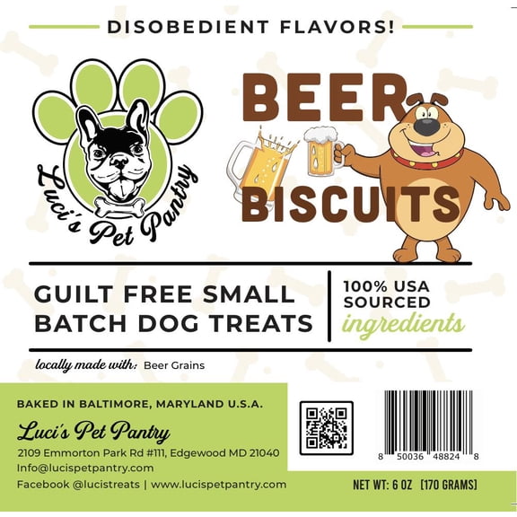 Beer Biscuits "Beer Grain Biscuits" Homemade Dog & Puppy Treats! Gift Box with 4 - 6 oz. Treat Bags
