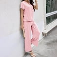 thumbnail image 5 of Besolor Lounge Sets for Women Short Sleeve Button down Tops with Wide Leg Pants Ribbed 2 Piece Outfits for Summer, 5 of 7