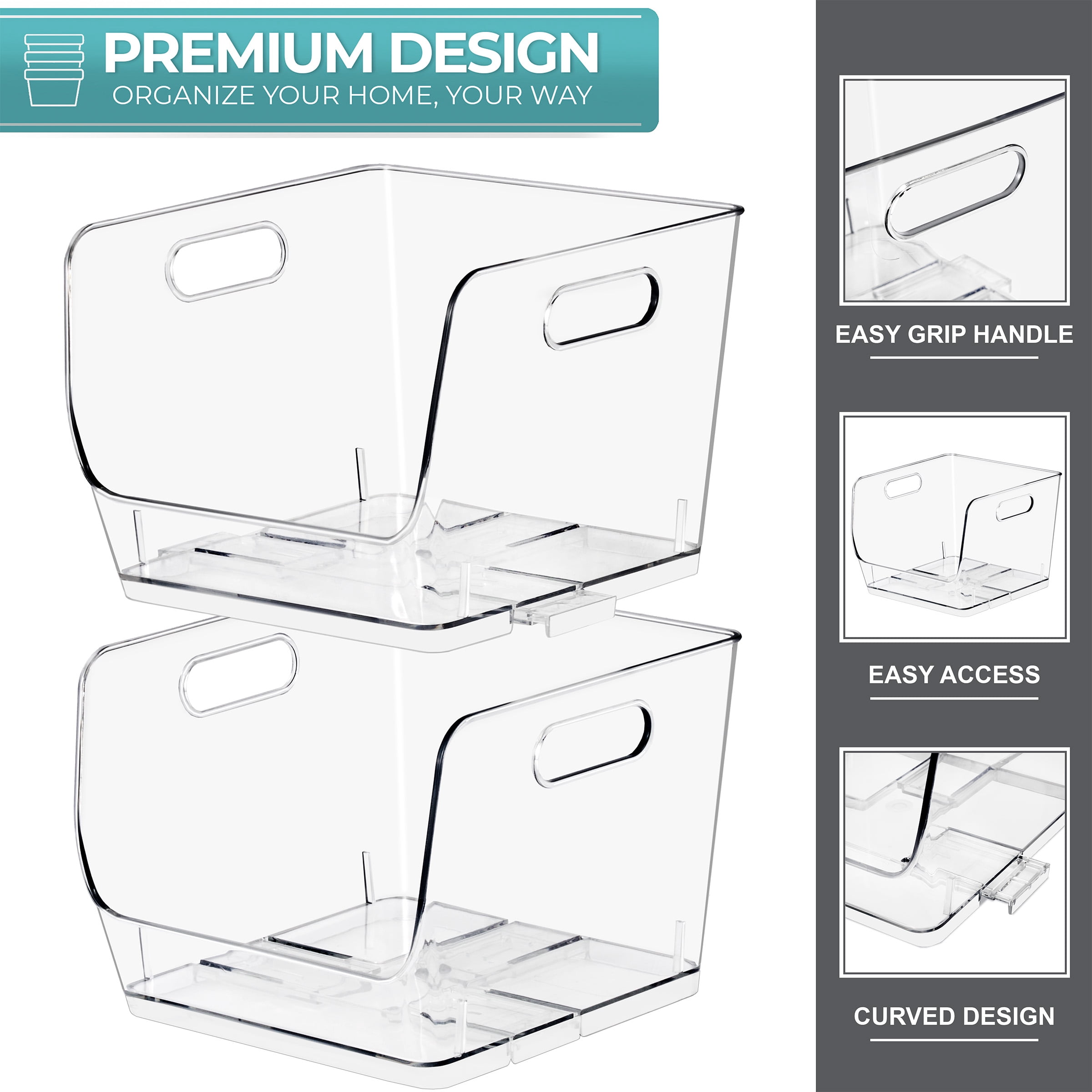 Sorbus Clear Stackable Square Storage Bins, Medium Open-Front Acrylic Pantry Organizers, 4 Pack