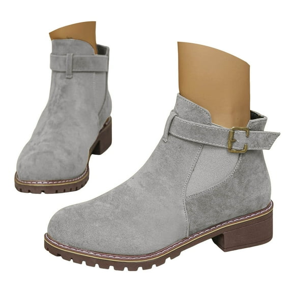 Chenyee Women's Ankle Boots Chunky Low Heel Fashion Suede Slip On Buckle Short Dress Booties