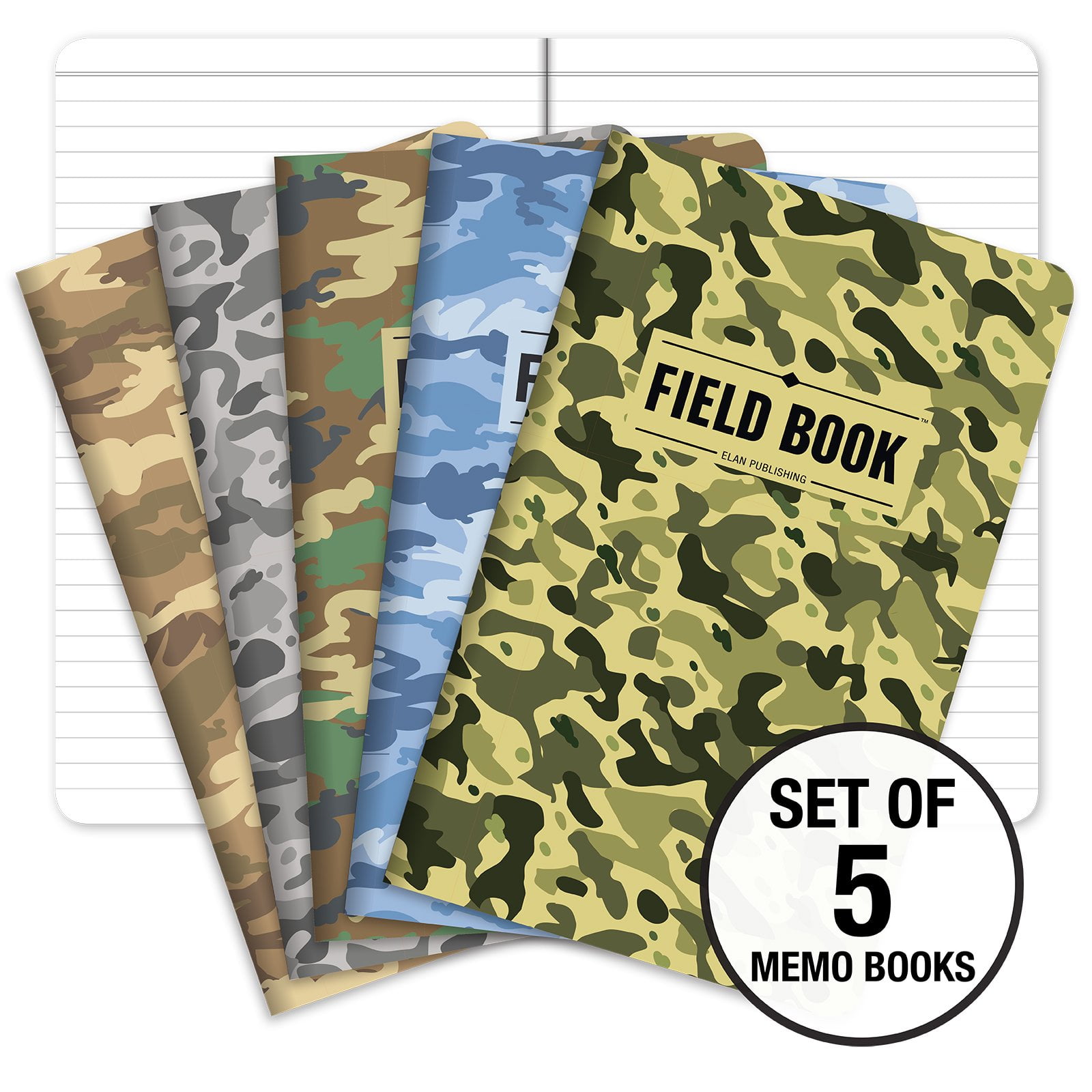 Field Notebook 3.5x5.5 Lined Memo Book Pack of 5 Wood Pattern 