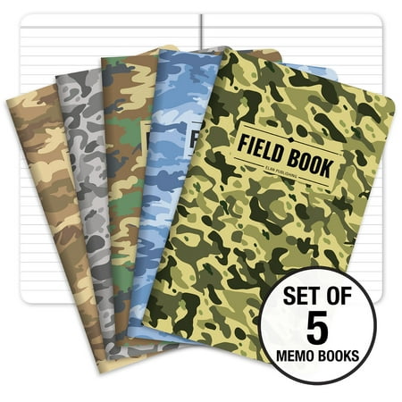 Elan Publishing Company Field Notebook / Journal - 5"x8" - Camouflage - Lined Memo Book - Pack of 5 - ELAN-58-003I