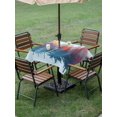thumbnail image 4 of Outdoor Tablecloth with Umbrella Hole for Patio/Picnic/Party/Camping, Boho Forest Silhouette Waterproof Table Cloth Square Cover Washable, Retro Abstract Forest Trees Blue (60"x 60"), 4 of 8