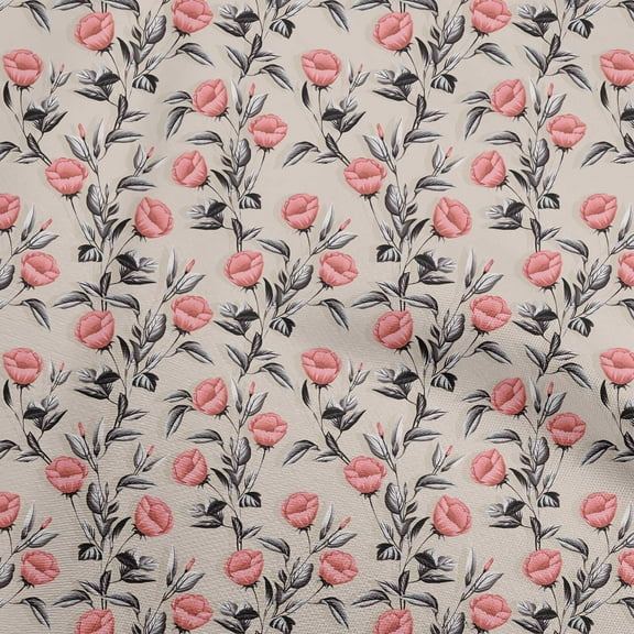 oneOone Cotton Poplin Light Red Fabric Floral Retro Dress Material Fabric Print Fabric By The Yard 56 Inch Wide