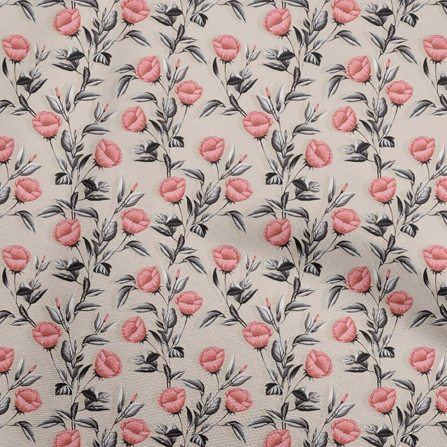oneOone Cotton Cambric Light Red Fabric Floral Retro Sewing Material Print Fabric By The Yard 42 Inch Wide