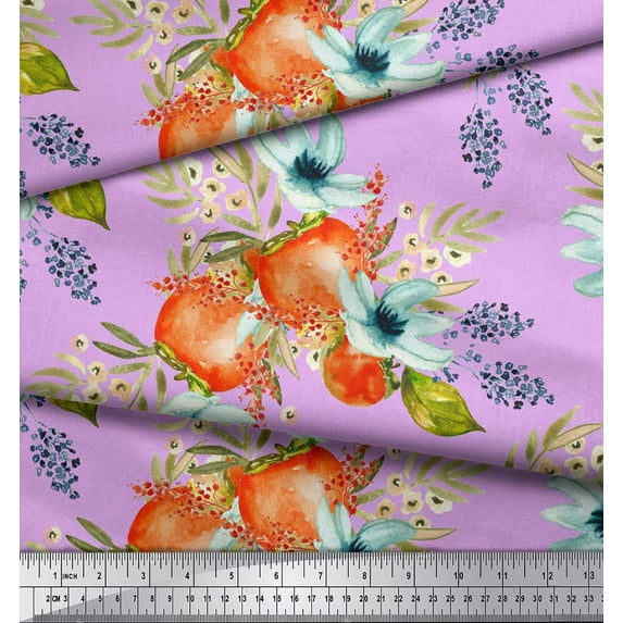 Soimoi Pink Poly Georgette Fabric Tomato & Freesia Floral Print Fabric by the Yard 42 Inch Wide