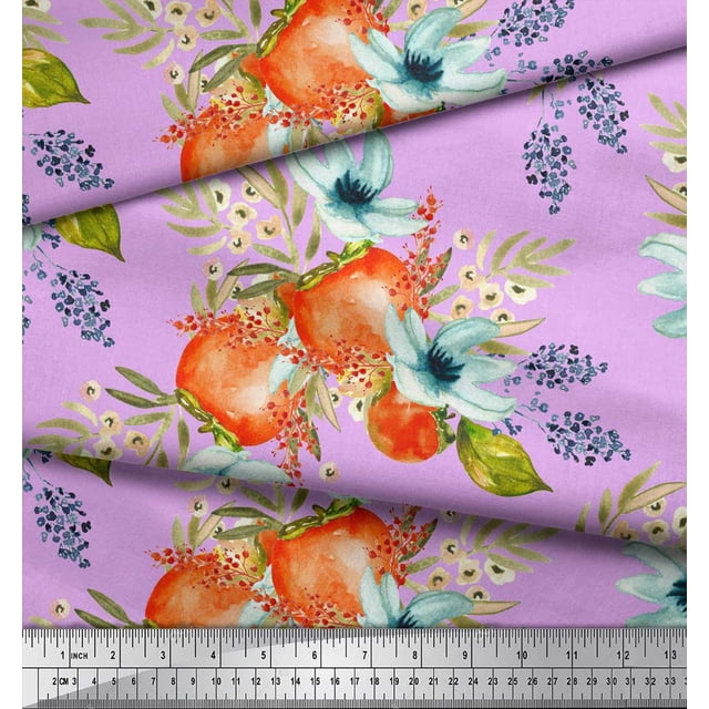 Soimoi Pink Rayon Fabric Tomato & Freesia Floral Decor Fabric Printed Yard 56 Inch Wide