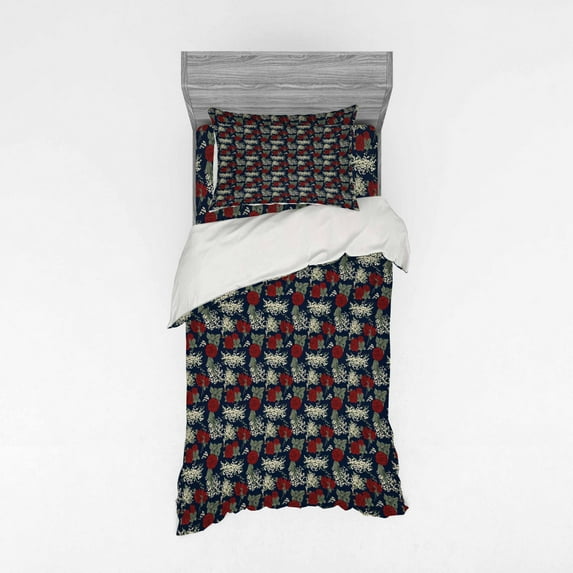 Ambesonne Floral Bedding Set 3 Pcs, Wild Roses Vintage Sketch, Twin XL, Multicolor and Sage Green