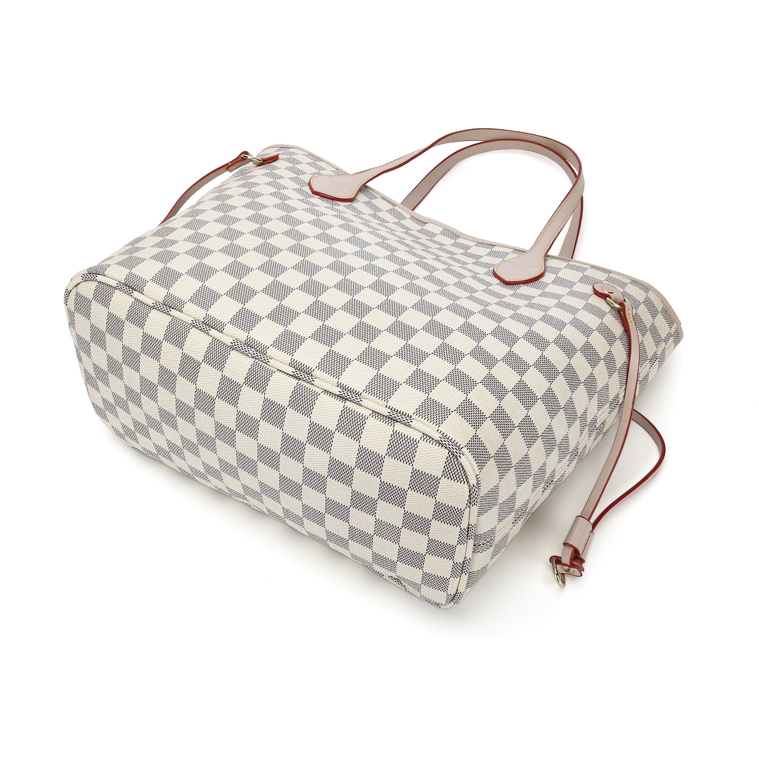 Womens White Checkered Tote Shoulder Bag Purse With Inner Pouch - PU Vegan  Leather Shoulder Satchel Fashion Bags, (16.5 X 6.3 X 11)