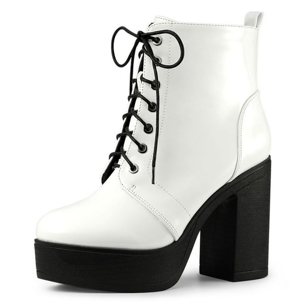 Botines Allegra K con tacón grueso Cordón Arriba cremallera plataforma para Mujeres Blanco 41