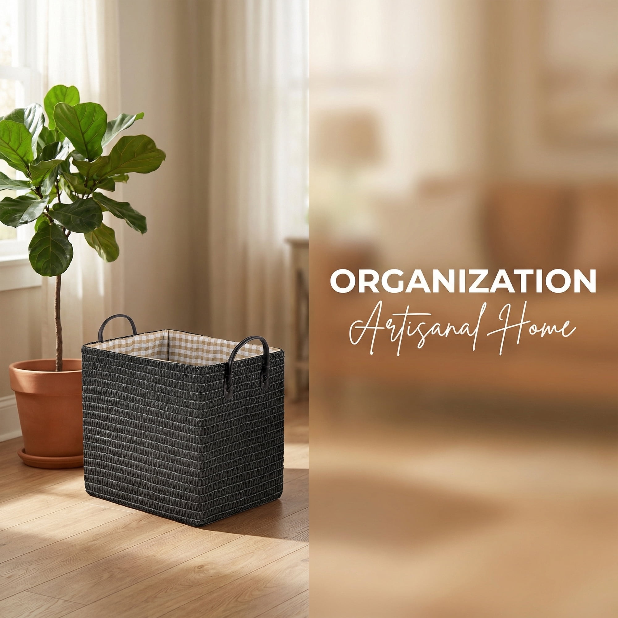 Unique Bargains Compactable Woven Storage Basket Storage Bin Black 11.8*9.1*11.4in