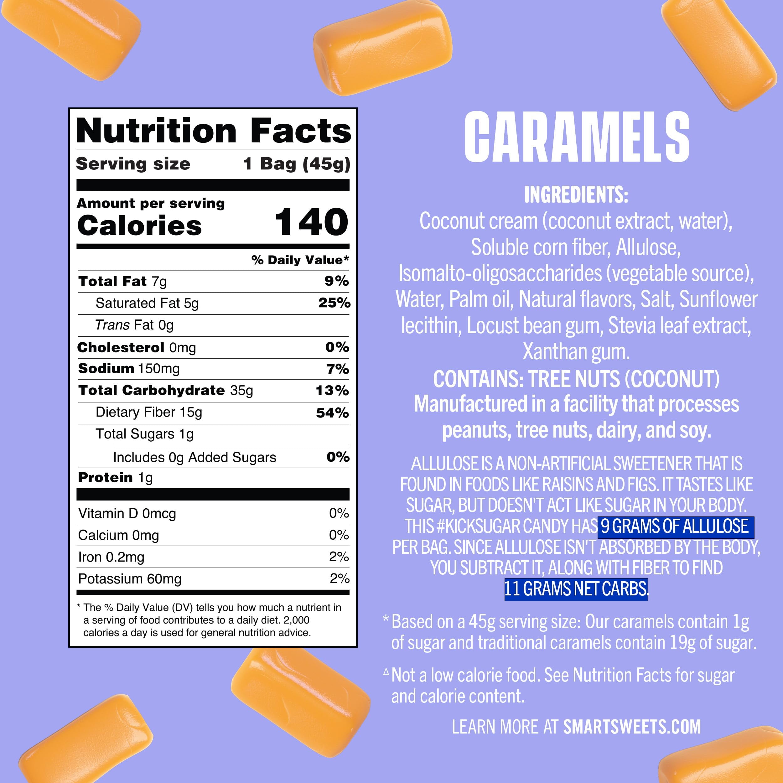 Smartsweets Caramels - Chewy Candy, Low Sugar - (Case of 12) 1.6 Oz Bags