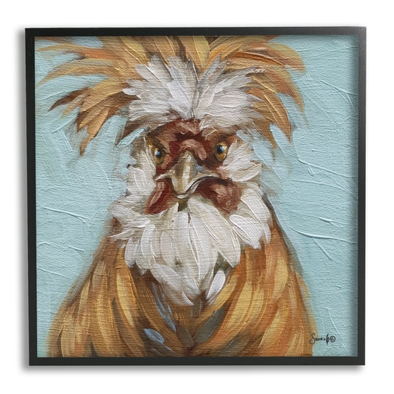 Stupell Blue Country Rooster Portrait Animals & Insects Painting Black Framed Art Print Wall Art