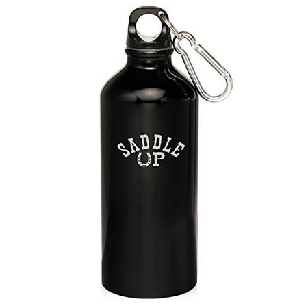 - 20oz Aluminum Sports Water Bottle Caribiner Clip Saddle Up Horseshoe (Black)