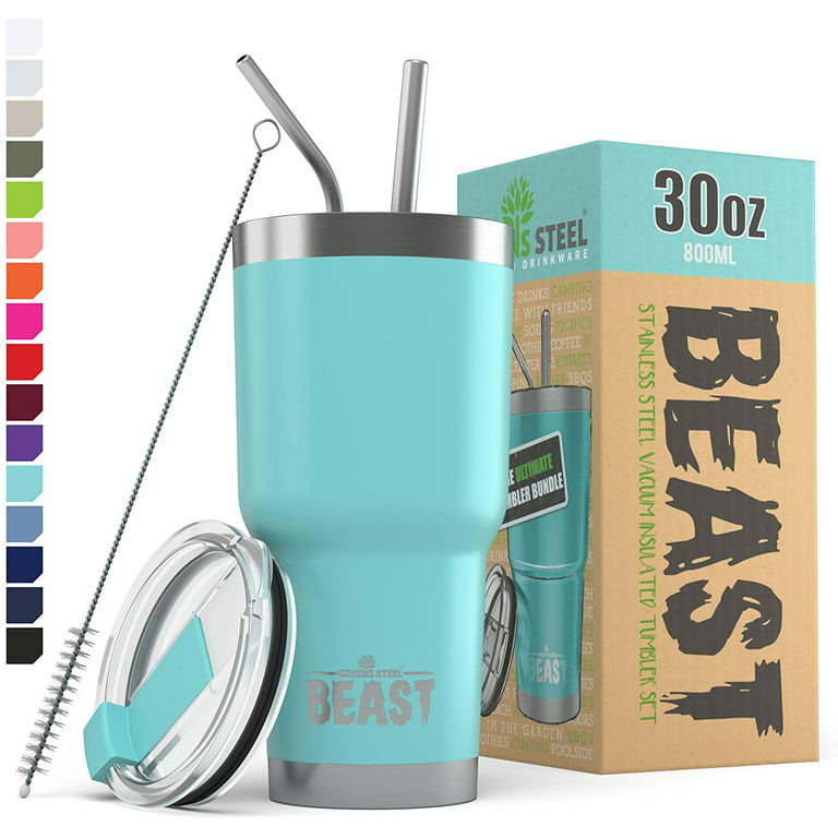 BEAST 30oz Teal Blue Tumbler - Stainless Steel Insulated Coffee Cup with  Lid, 2 Straws, Brush & Gift Box by Greens Steel