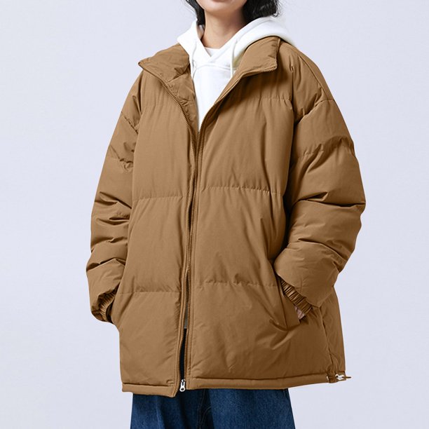 Parkas de manga larga de moda para mujer, chaqueta tipo cárdigan con cuello alto liso, abrigo acolchado para mujer