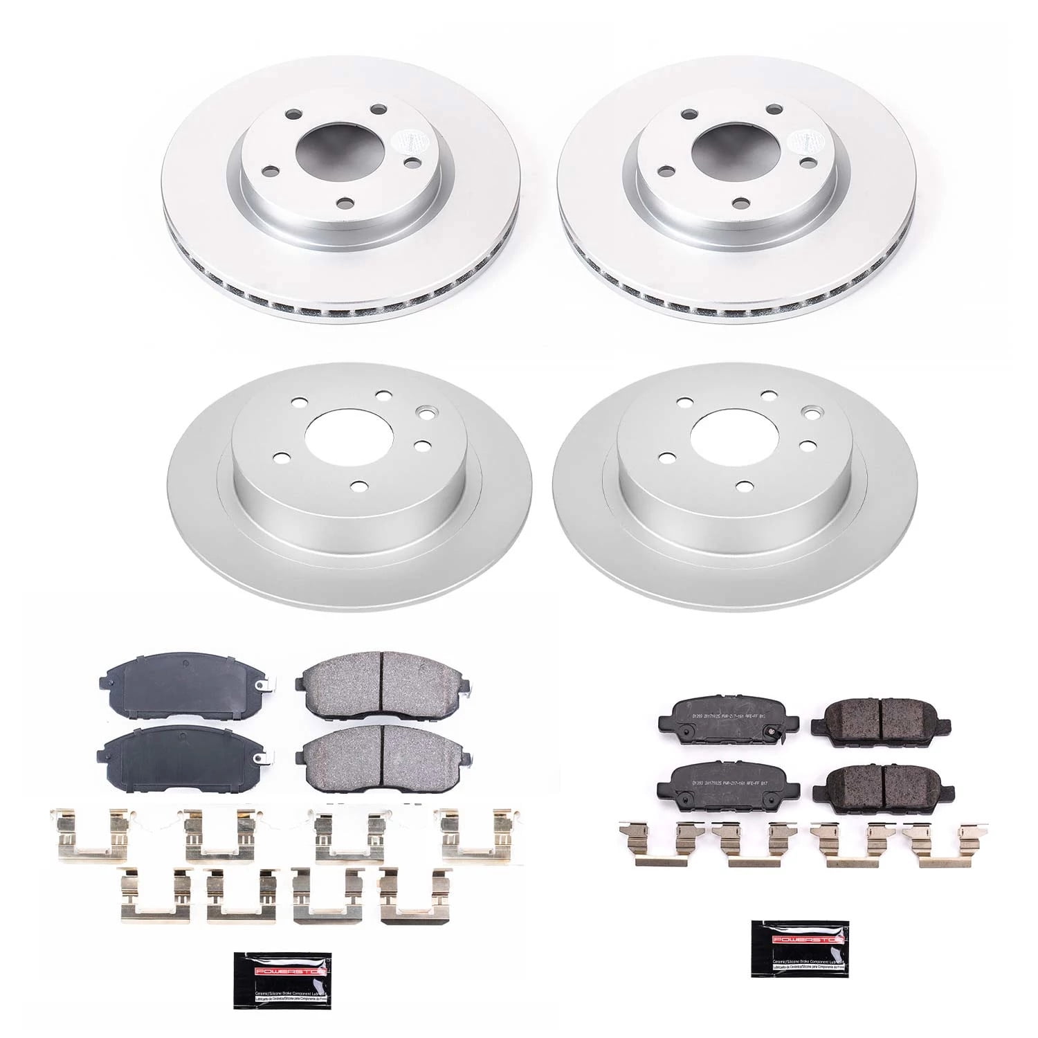 PowerStop Front and Rear Geomet Coated Brake Rotor and Pad Kit Fits: NISSAN Select Models CRK8359