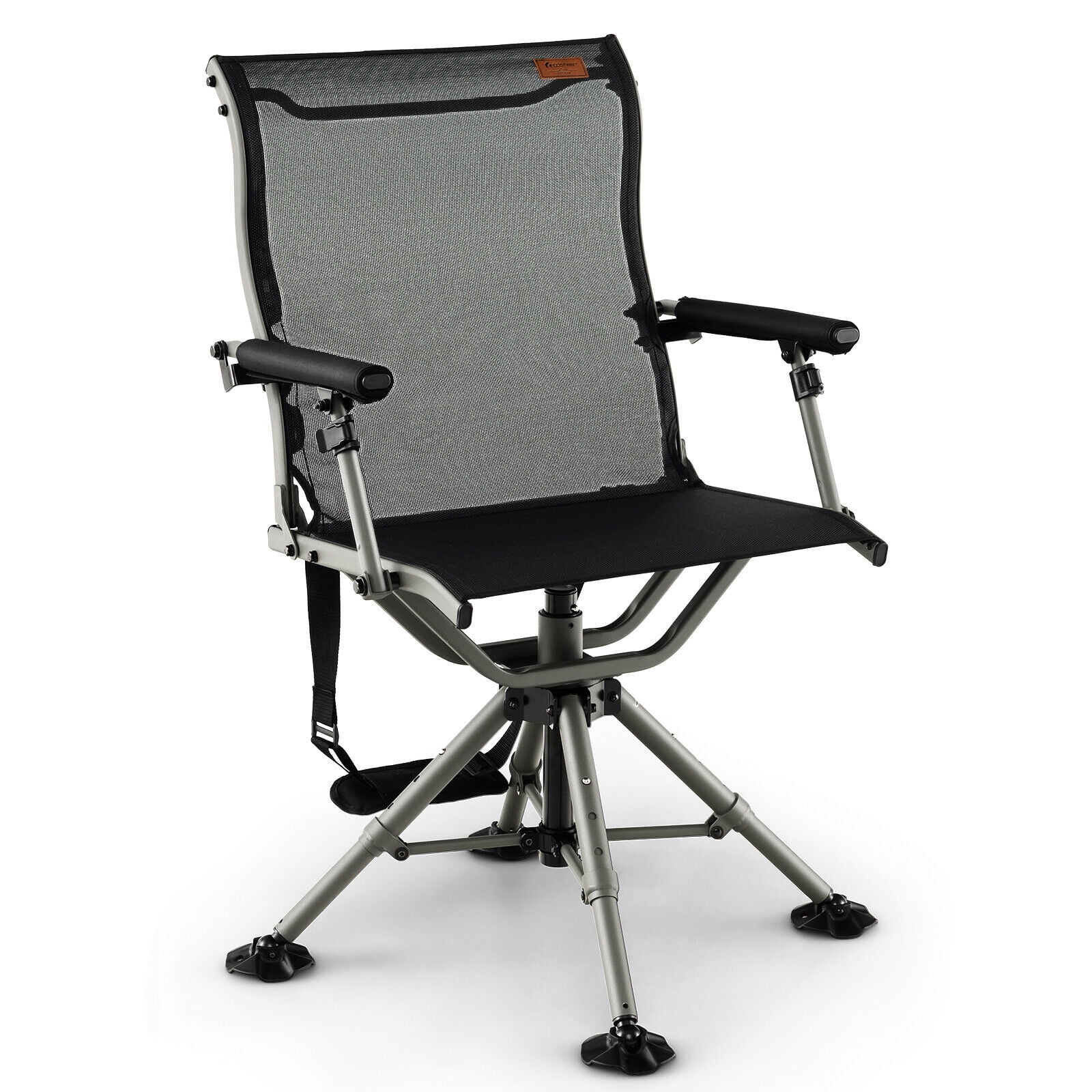 Amijoy 360 Degree Silent Swivel Hunting Chair, Folding Height Adjustable Hunter Chair w/All-terrain Feet Pads, Padded Armrests, Portable Blind Chair