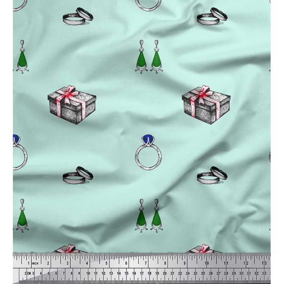 Soimoi Green Cotton Duck Fabric Gift Box & Jewellry Women Print Fabric by Yard 42 Inch Wide