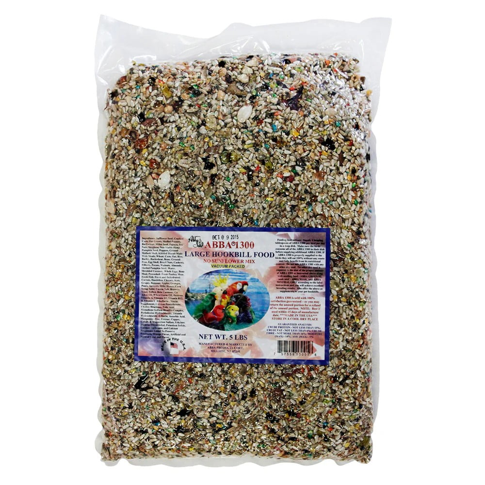 ABBA 1300 Large Hookbill Bird Food, No Sunflower Seed Mix for Parrots & Hookbills, Vacuum-Packed Daily Diet, 5 lb