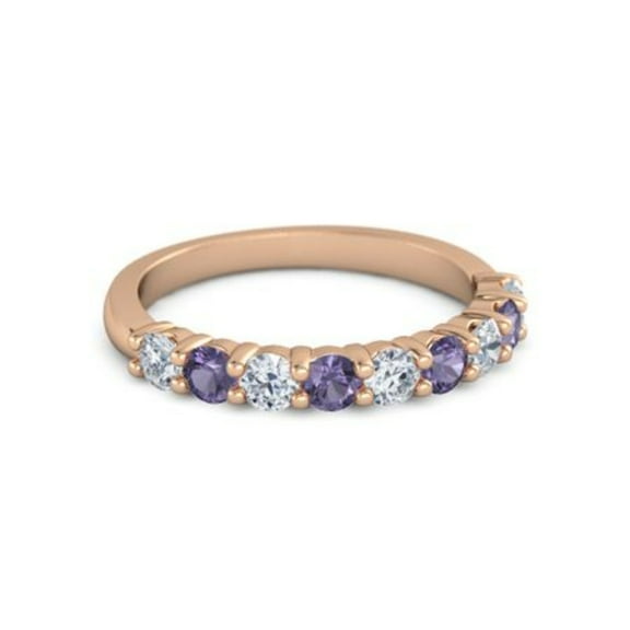 925 Sterling Silver Round 2.5MM White Cz Iolite Eternity Rose Plated Women Ring